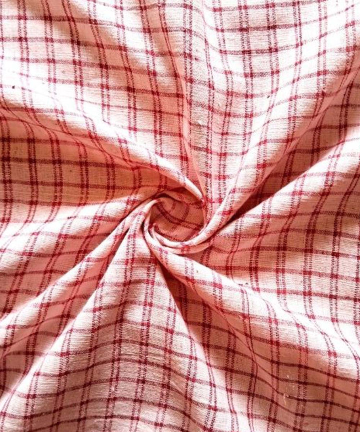 Brick red checks  handwoven cotton khadi fabric