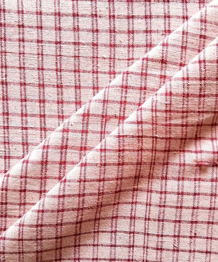 Brick red checks  handwoven cotton khadi fabric