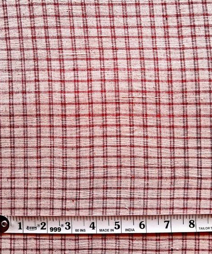 Brick red checks  handwoven cotton khadi fabric