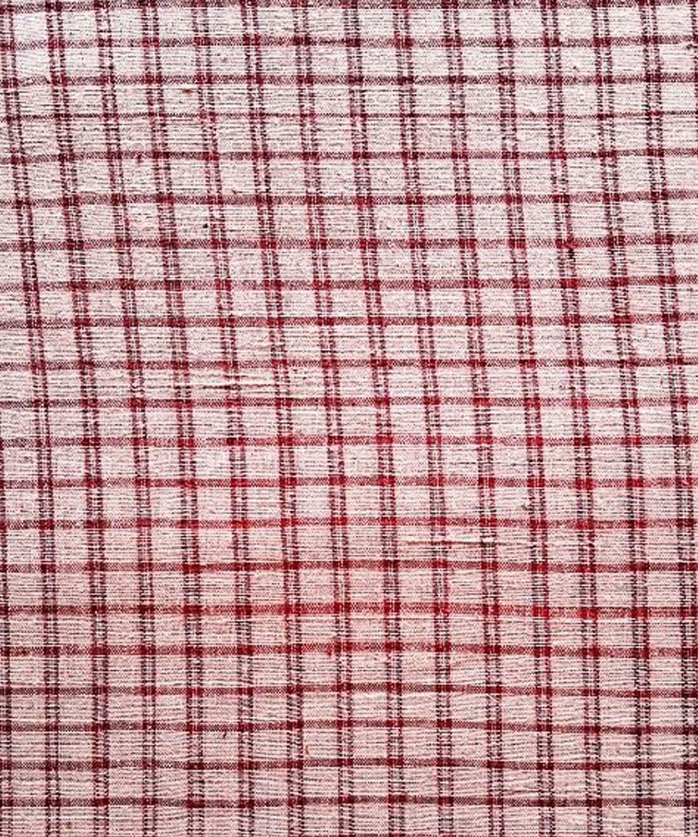 Brick red checks  handwoven cotton khadi fabric