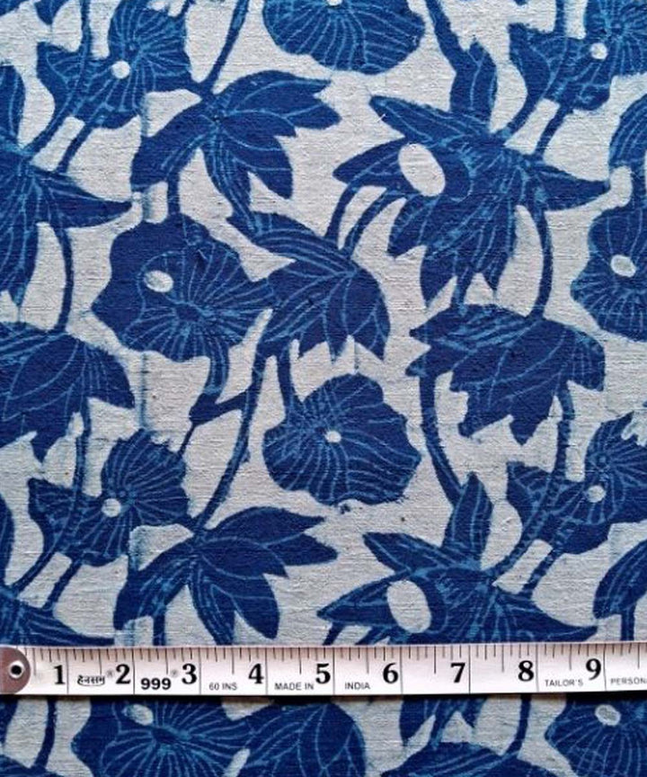Indigo blue loyus pond hand printed cotton khadi fabric