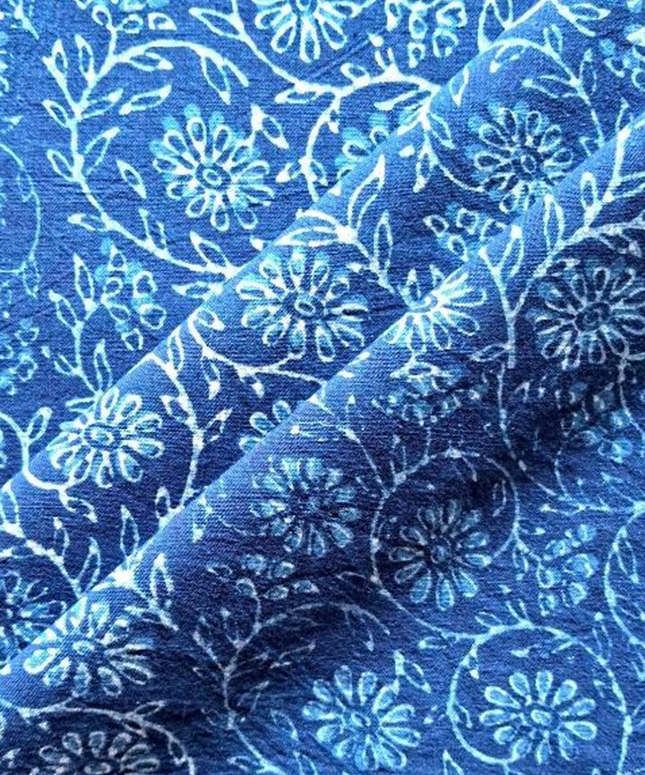 Indigo blue jaal cotton hand printed khadi fabric