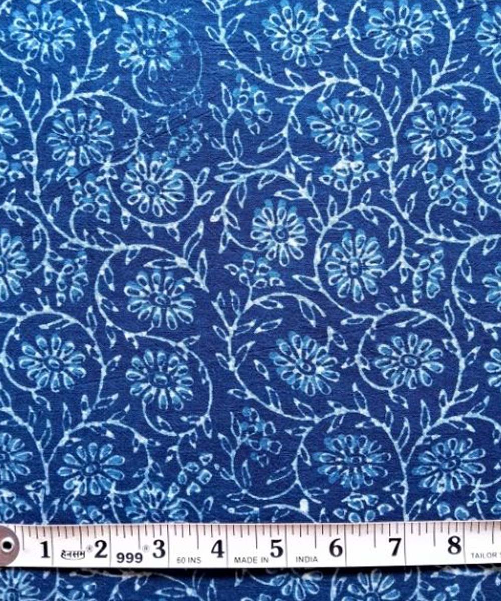 Indigo blue jaal cotton hand printed khadi fabric