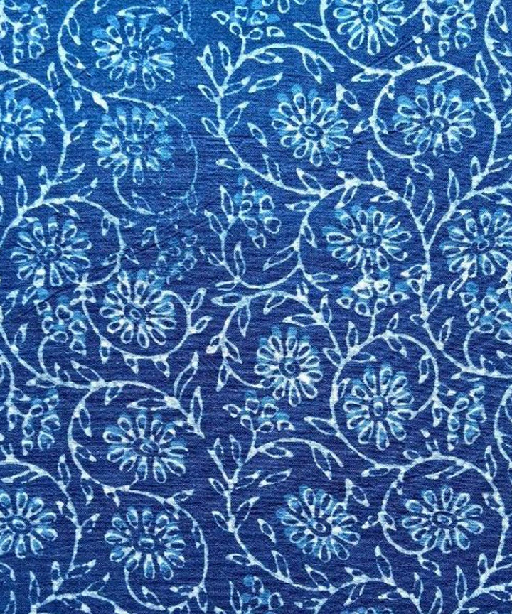 Indigo blue jaal cotton hand printed khadi fabric