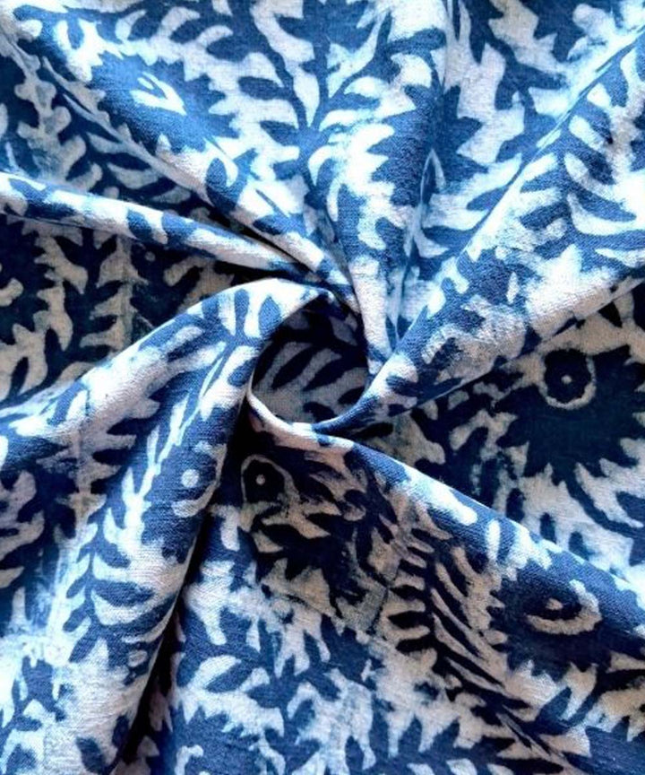 Indigo blue jaal hand printed cotton khadi fabric