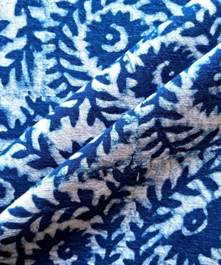 Indigo blue jaal hand printed cotton khadi fabric