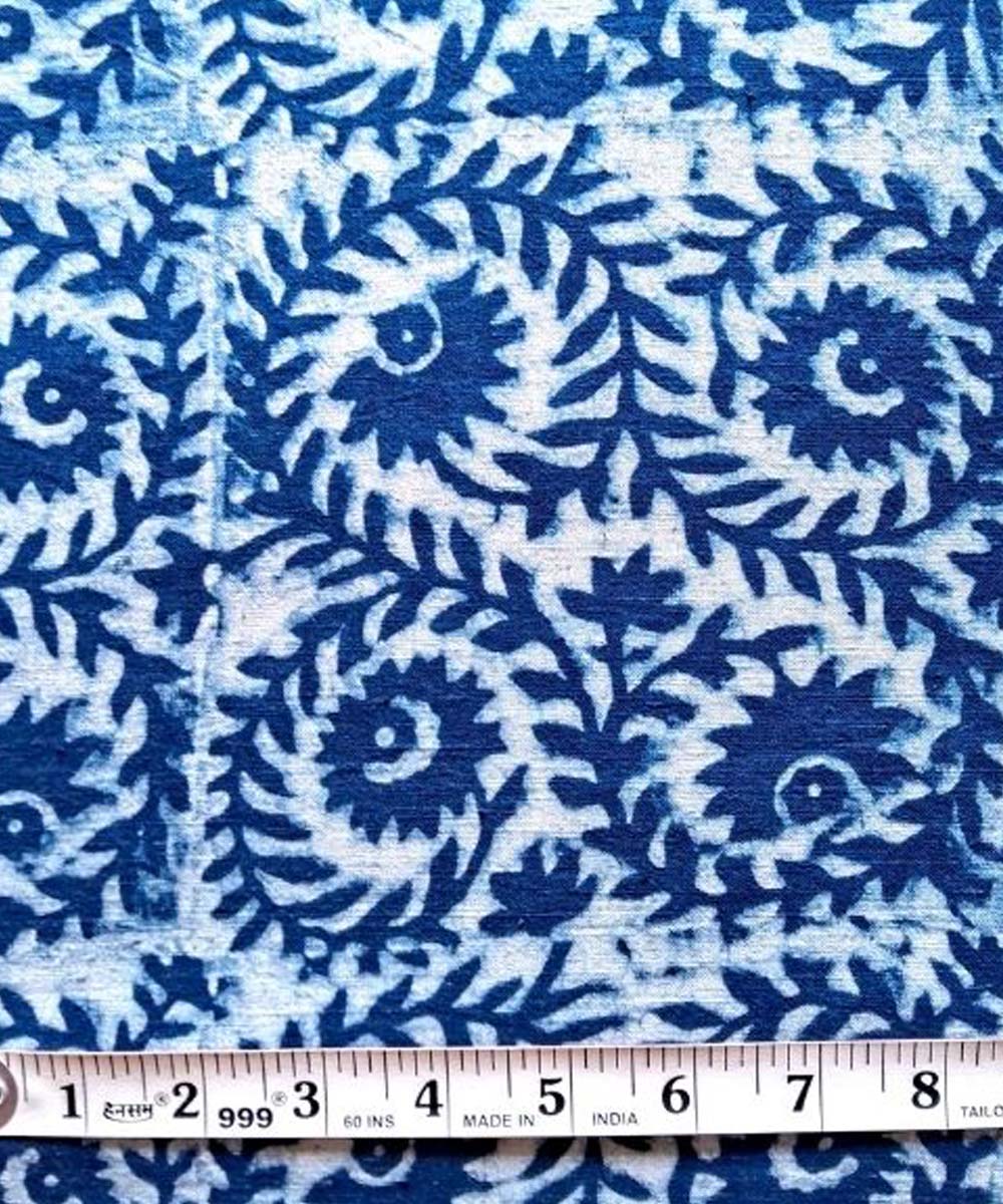 Indigo blue jaal hand printed cotton khadi fabric