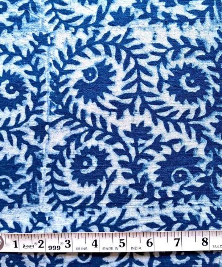 Indigo blue jaal hand printed cotton khadi fabric