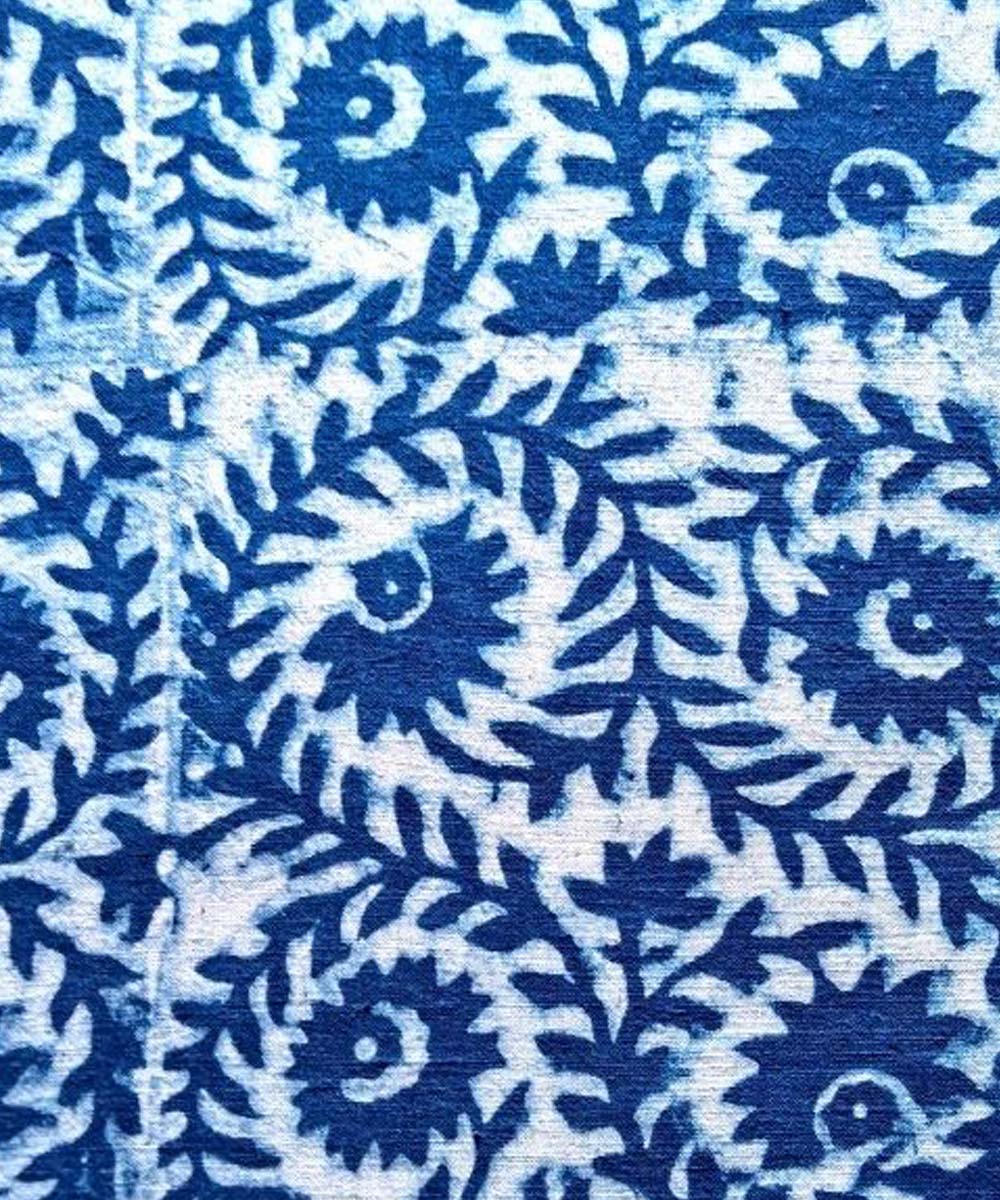 Indigo blue jaal hand printed cotton khadi fabric