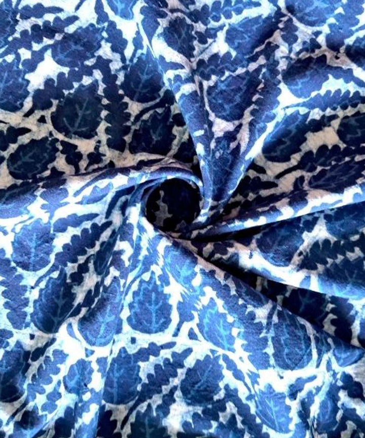 Indigo blue hand printed khadi cotton fabric