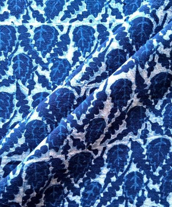 Indigo blue hand printed khadi cotton fabric