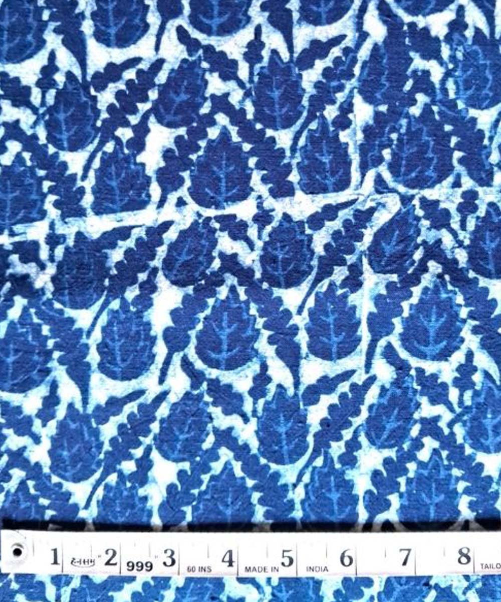 Indigo blue hand printed khadi cotton fabric