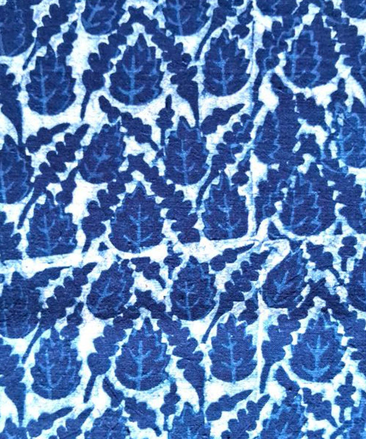 Indigo blue hand printed khadi cotton fabric