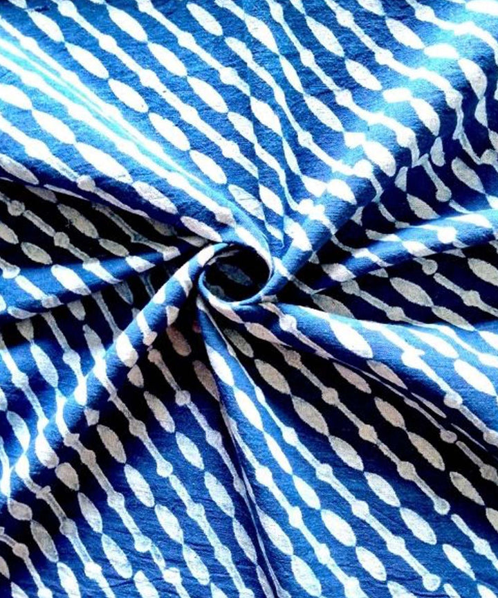 Indigo blue diagnol hand printed cotton khadi fabric