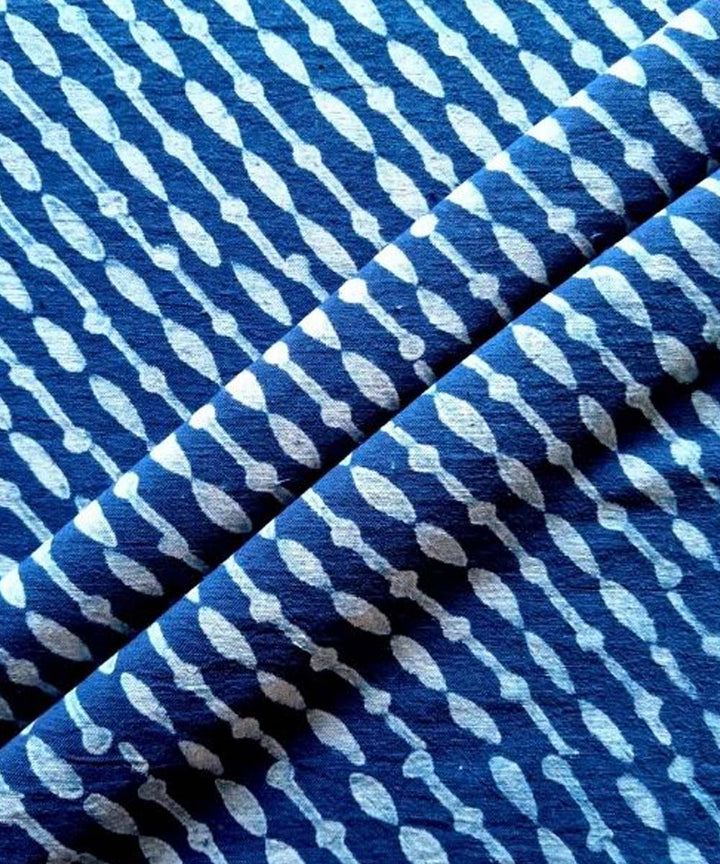 Indigo blue diagnol hand printed cotton khadi fabric