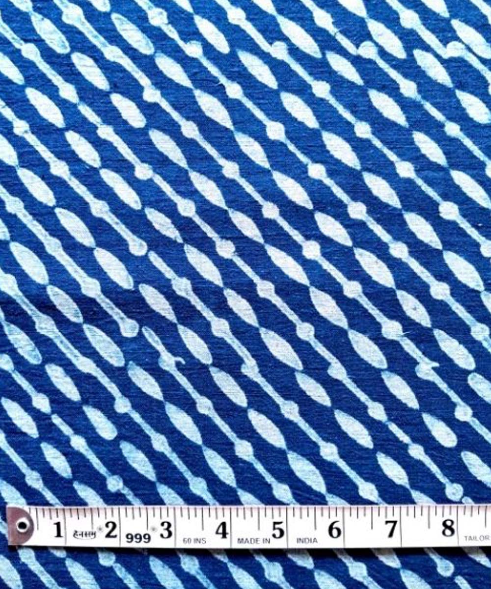 Indigo blue diagnol hand printed cotton khadi fabric