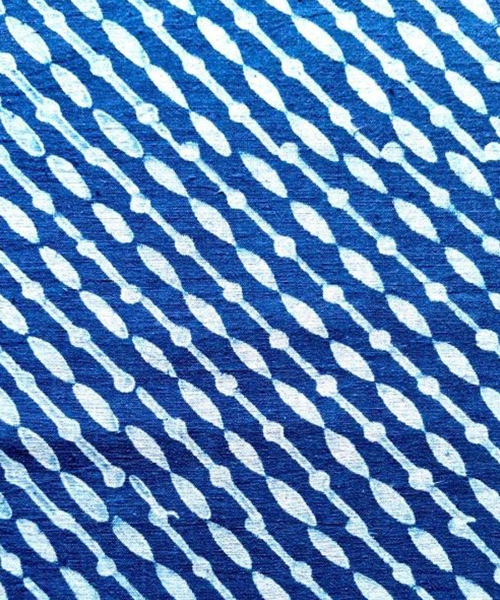 Indigo blue diagnol hand printed cotton khadi fabric