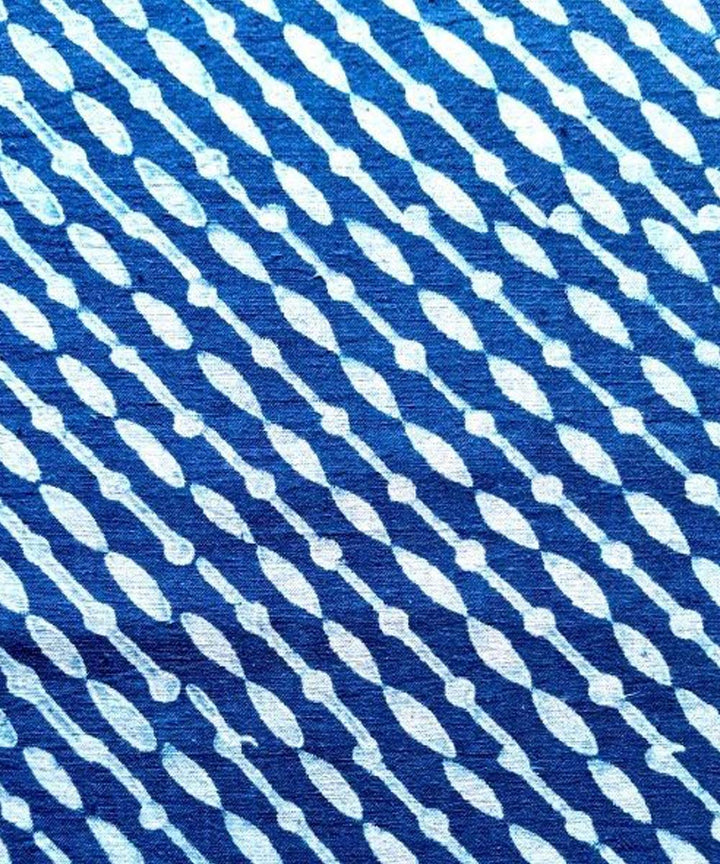 Indigo blue diagnol hand printed cotton khadi fabric