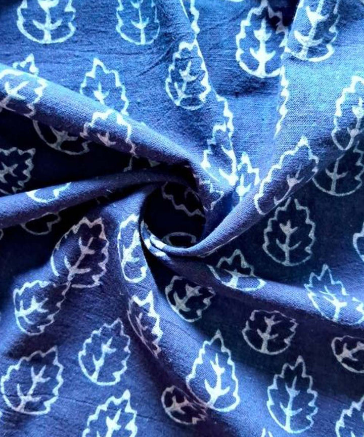 Indigo blue hand printed cotton khadi fabric