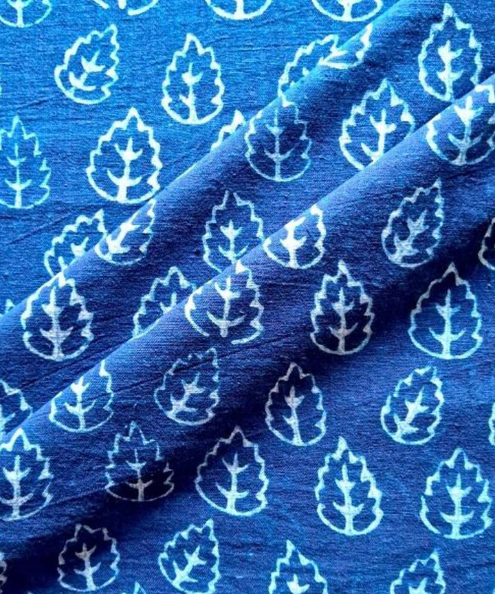 Indigo blue hand printed cotton khadi fabric