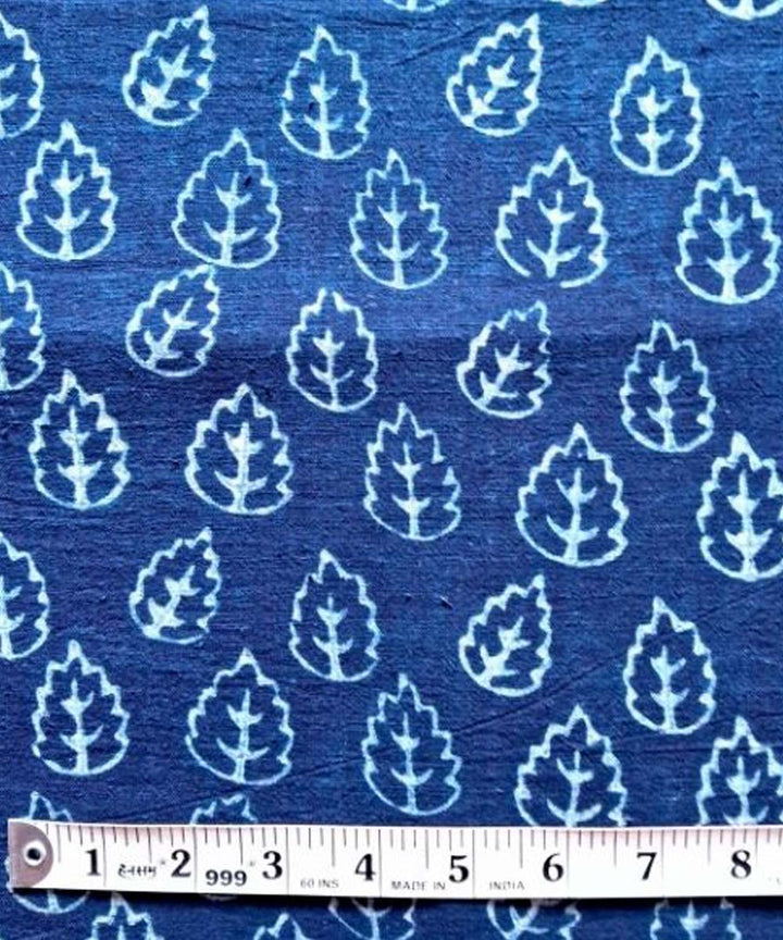 Indigo blue hand printed cotton khadi fabric