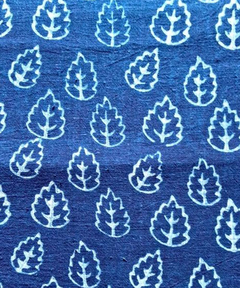 Indigo blue hand printed cotton khadi fabric