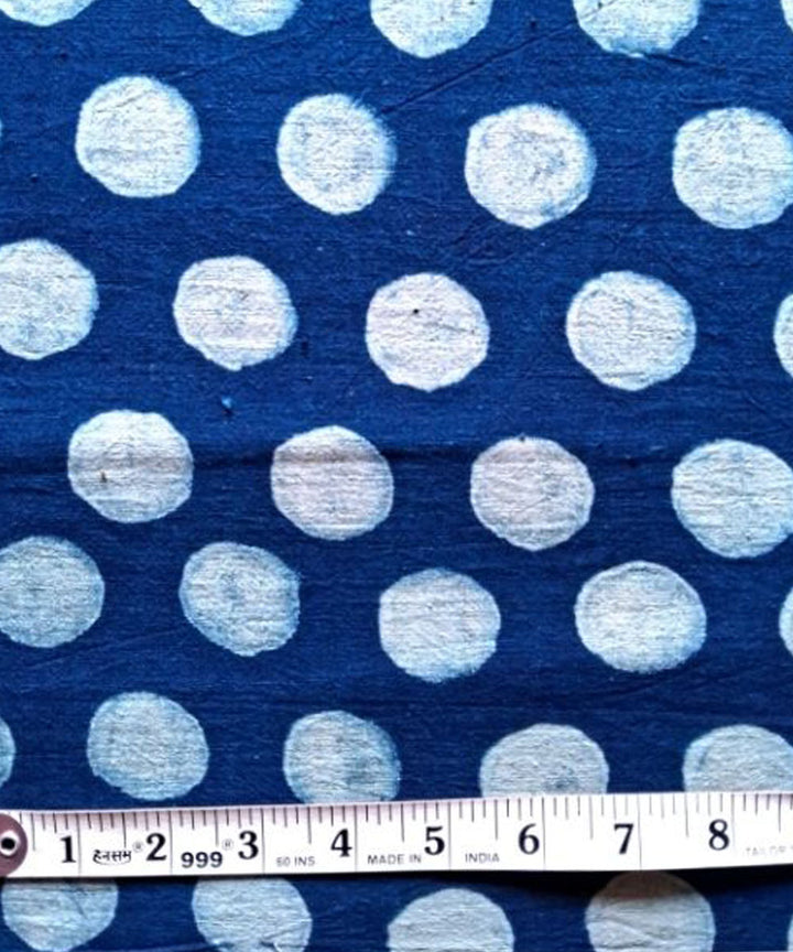 Indigo blue polka hand printed cotton khadi fabric