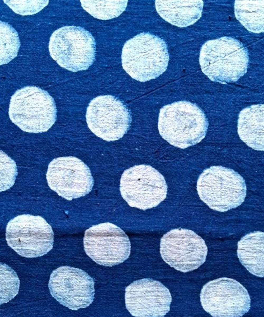Indigo blue polka hand printed cotton khadi fabric