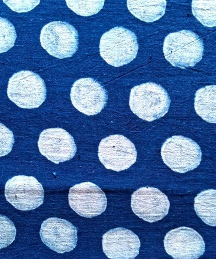 Indigo blue polka hand printed cotton khadi fabric