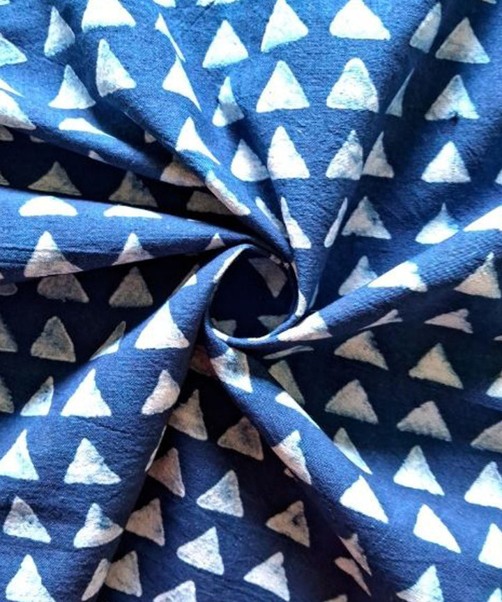 Indigo blue small triangle hand printed cotton khadi fabric