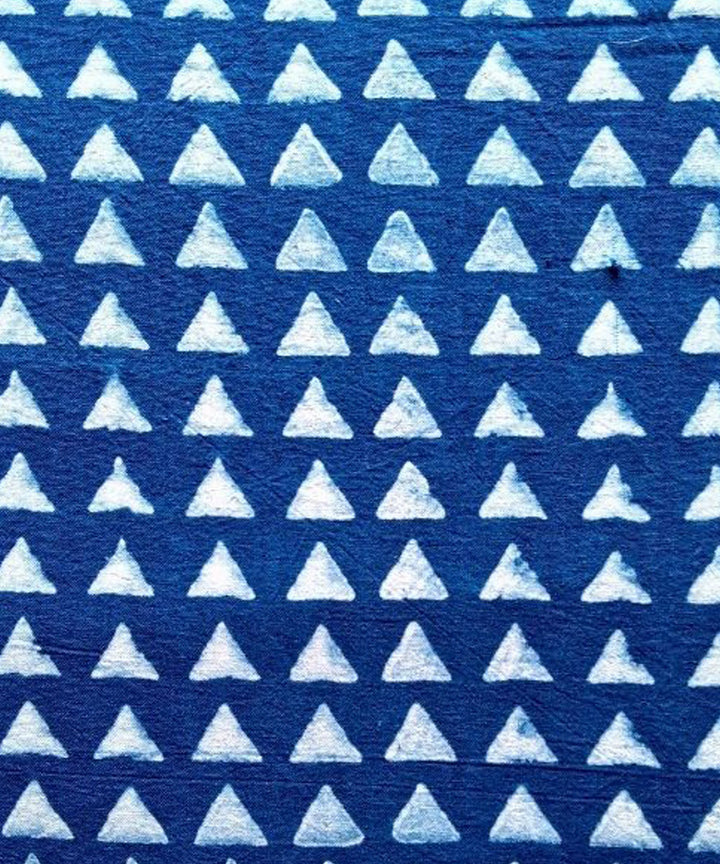 Indigo blue small triangle hand printed cotton khadi fabric