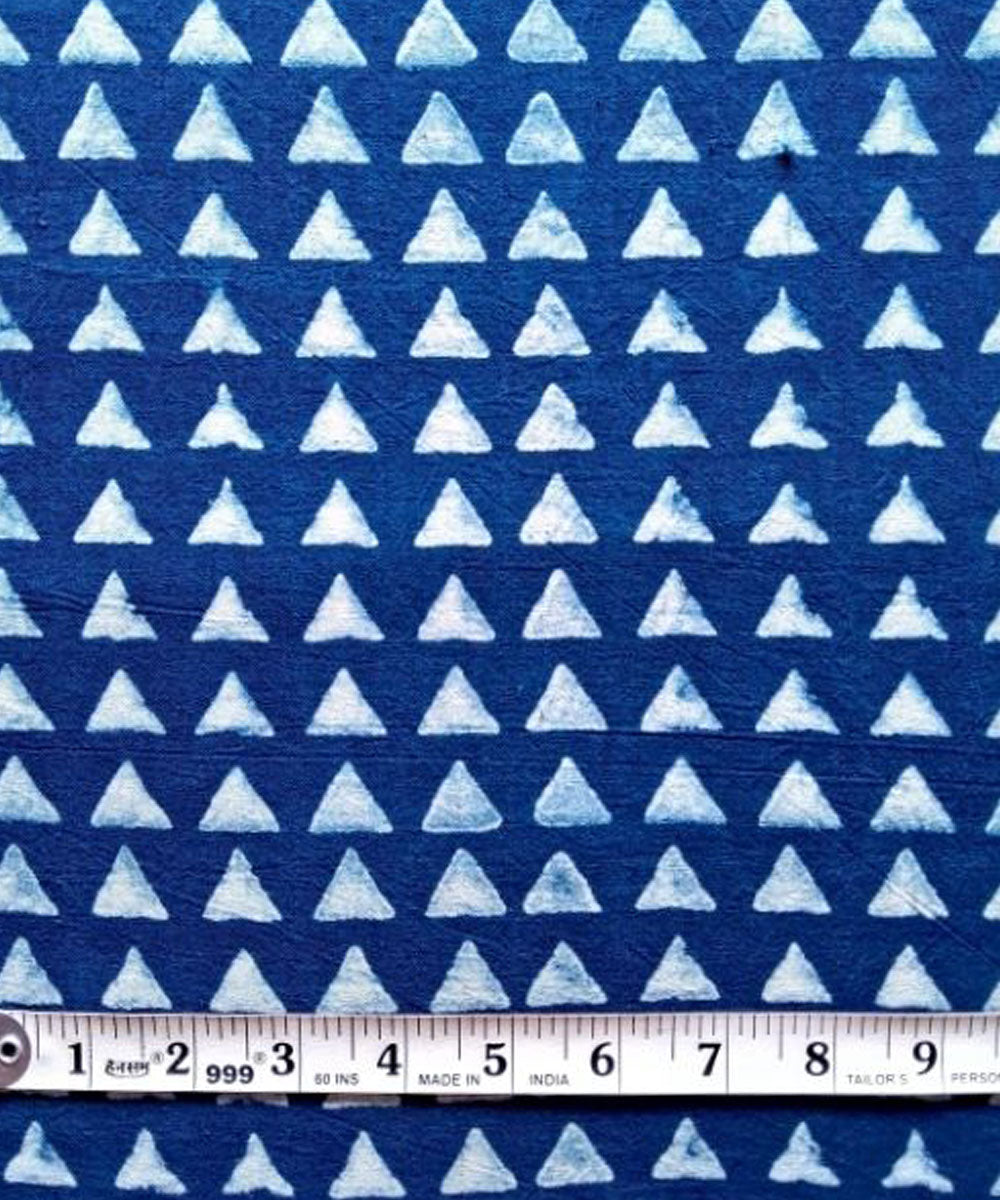 Indigo blue small triangle hand printed cotton khadi fabric