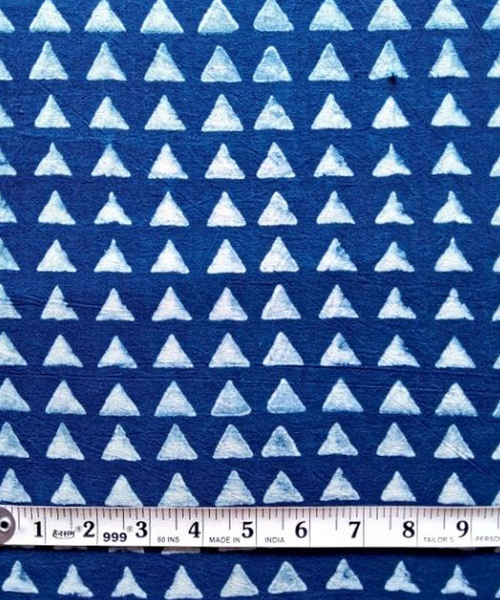 Indigo blue small triangle hand printed cotton khadi fabric