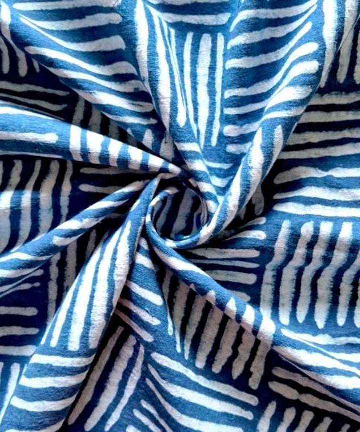 Indigo blue cane  hand printed cotton khadi fabric