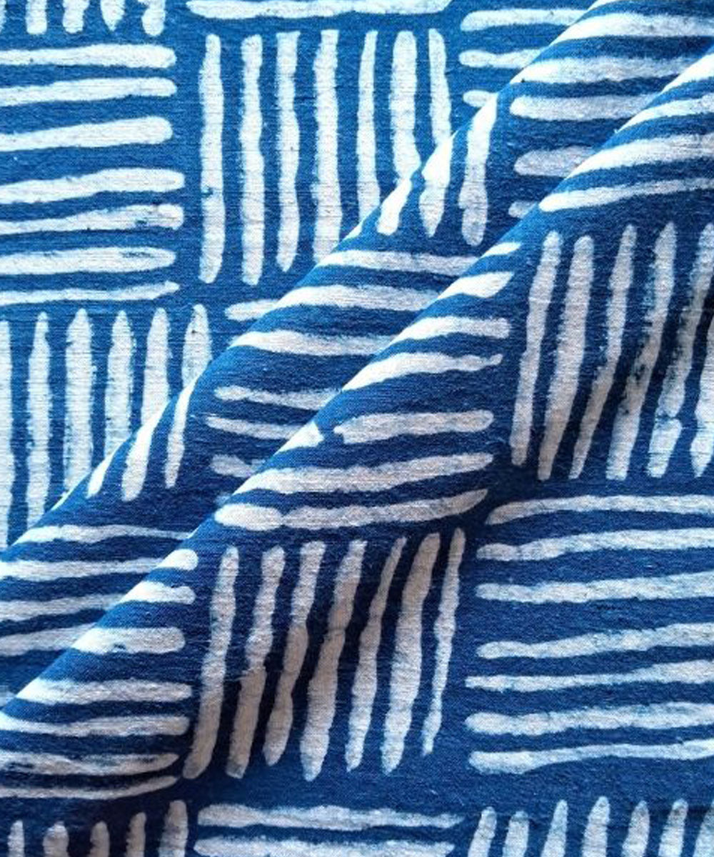 Indigo blue cane  hand printed cotton khadi fabric