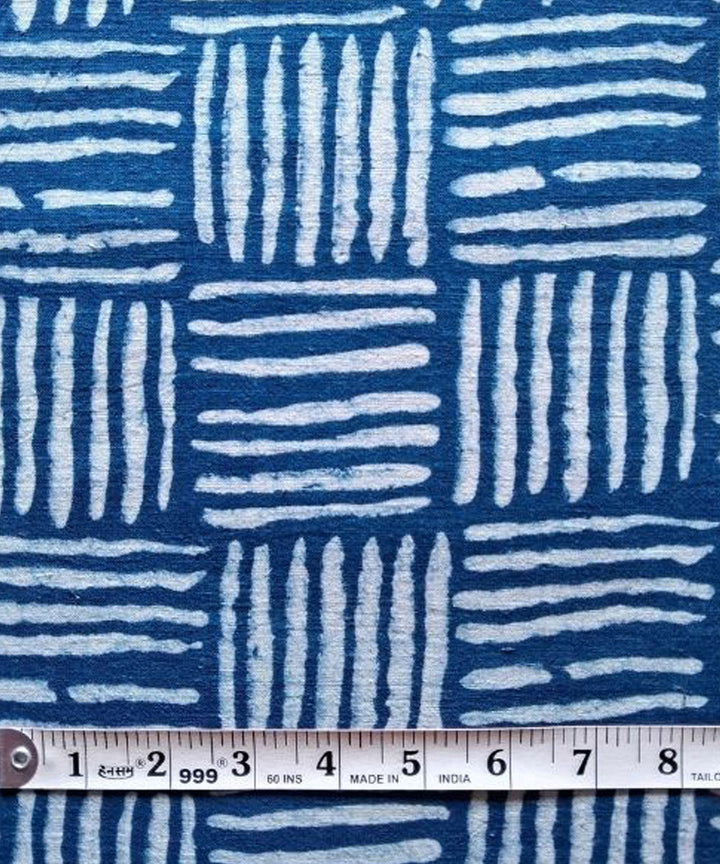 Indigo blue cane  hand printed cotton khadi fabric