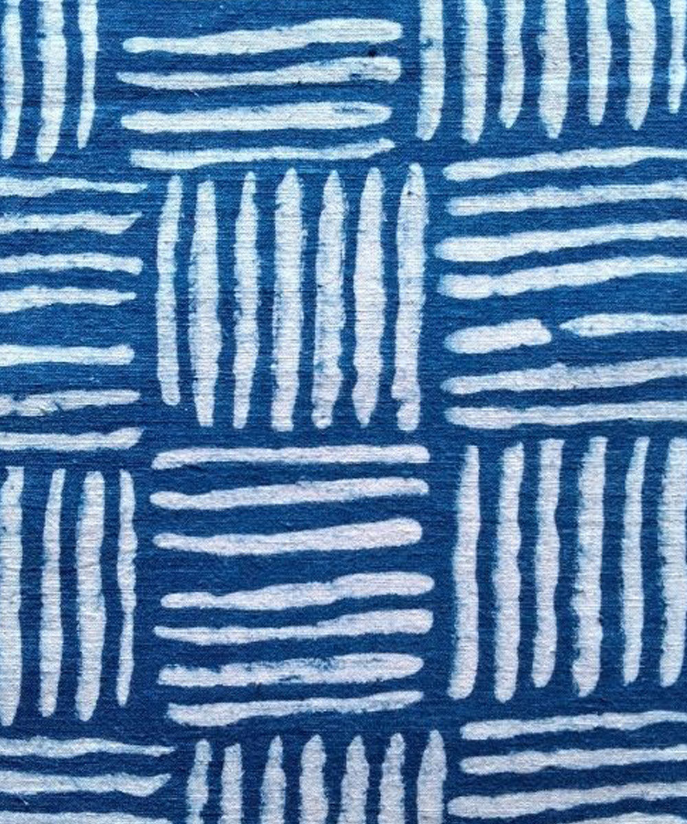 Indigo blue cane  hand printed cotton khadi fabric