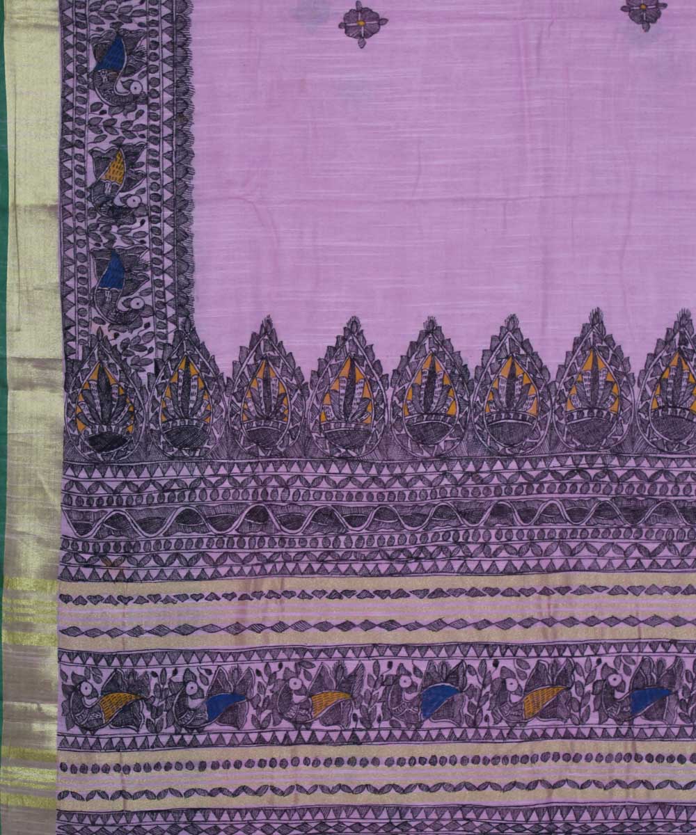 Pink black cotton handwoven madhubani painting saree