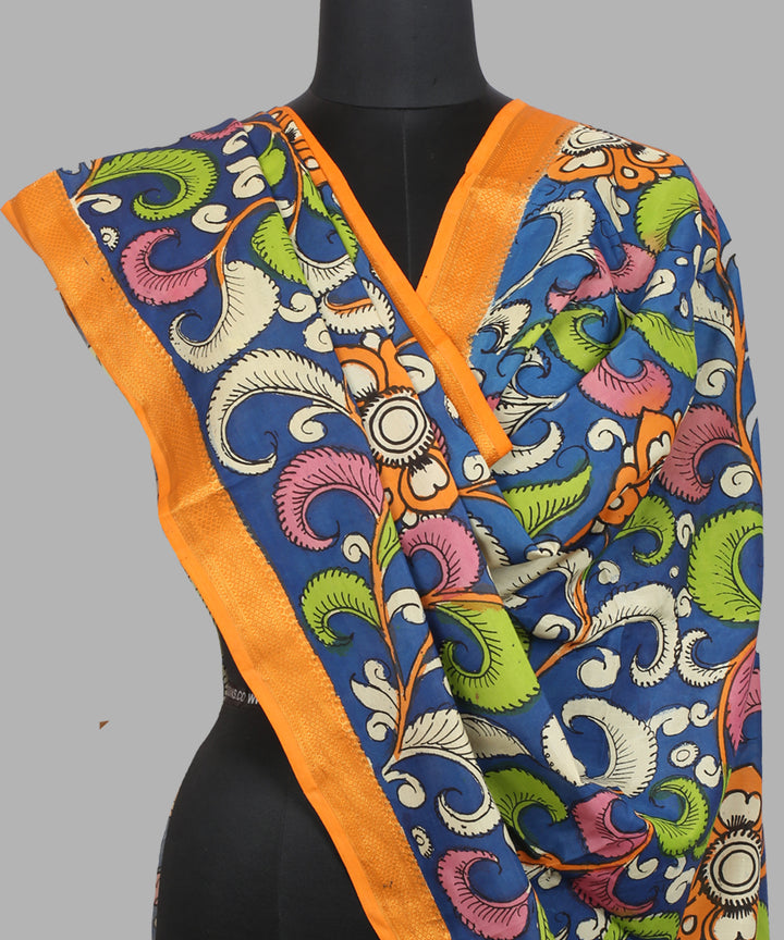 Navy blue multicolour cotton silk hand painted kalamkari dupatta