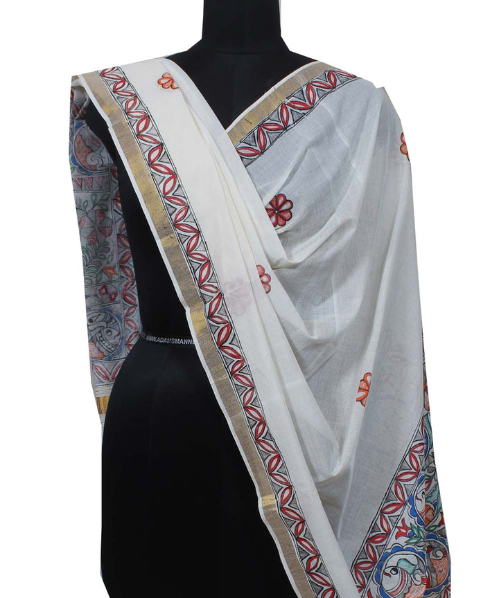 Offwhite cotton silk madhubani painting dupatta