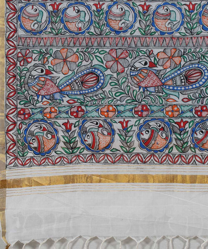 Offwhite cotton silk madhubani painting dupatta