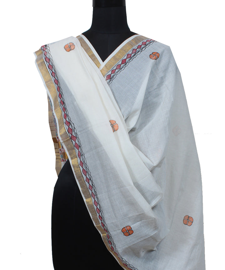 Offwhite handloom madhubani painting cotton silk dupatta