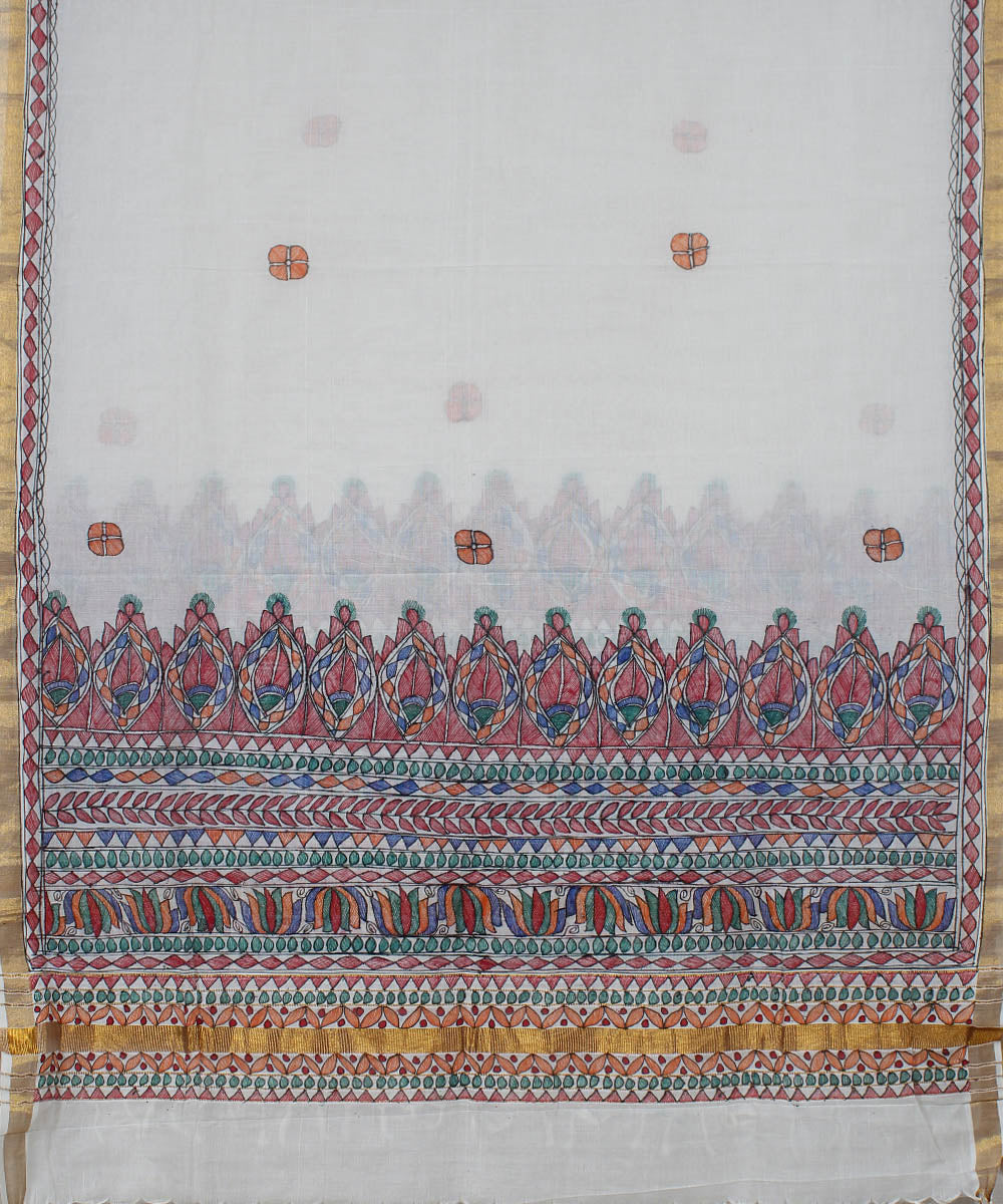 Offwhite handloom madhubani painting cotton silk dupatta