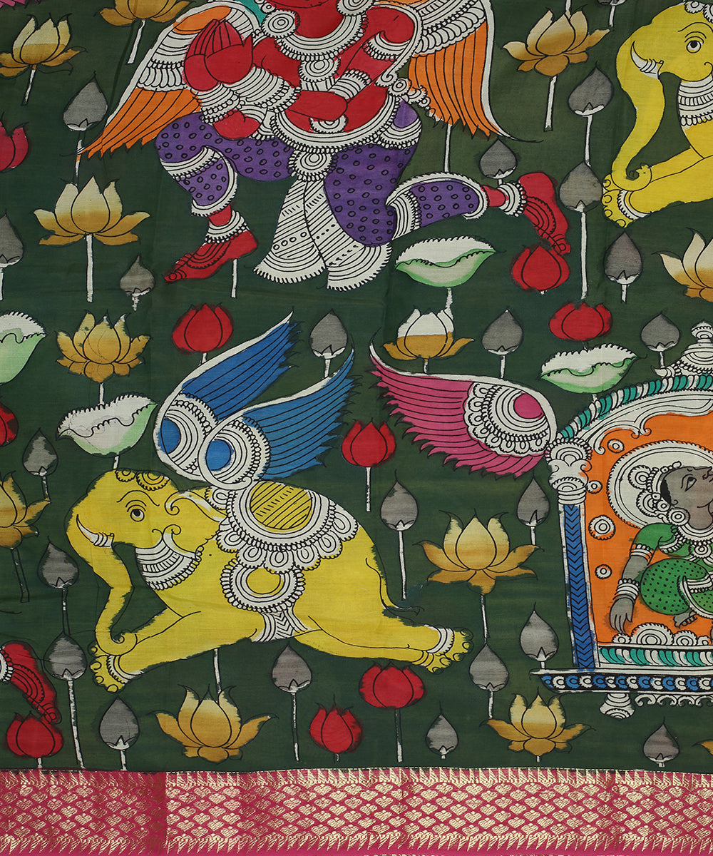 Offwhite multicolour cotton silk hand painted kalamkari saree