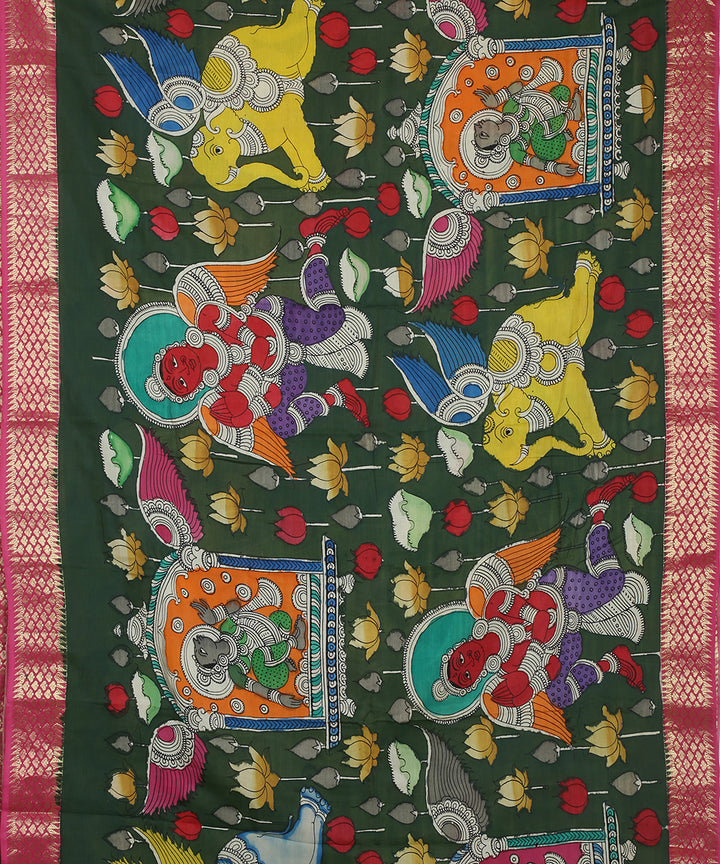 Offwhite multicolour cotton silk hand painted kalamkari saree