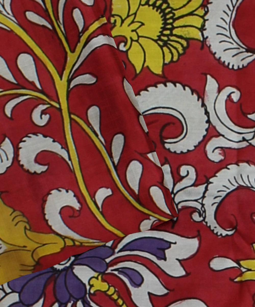 Mustard multicolour silk hand painted kalamkari saree