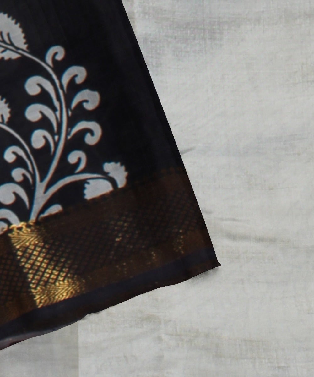 Black white hand painted silk kalamkari saree