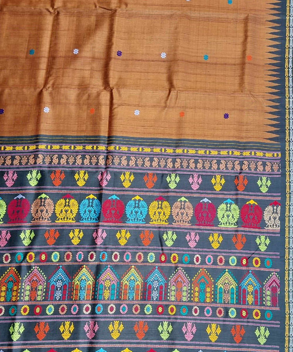 Brown black tussar silk handloom gopalpur saree