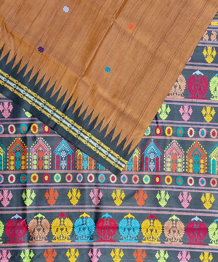 Brown black tussar silk handloom gopalpur saree