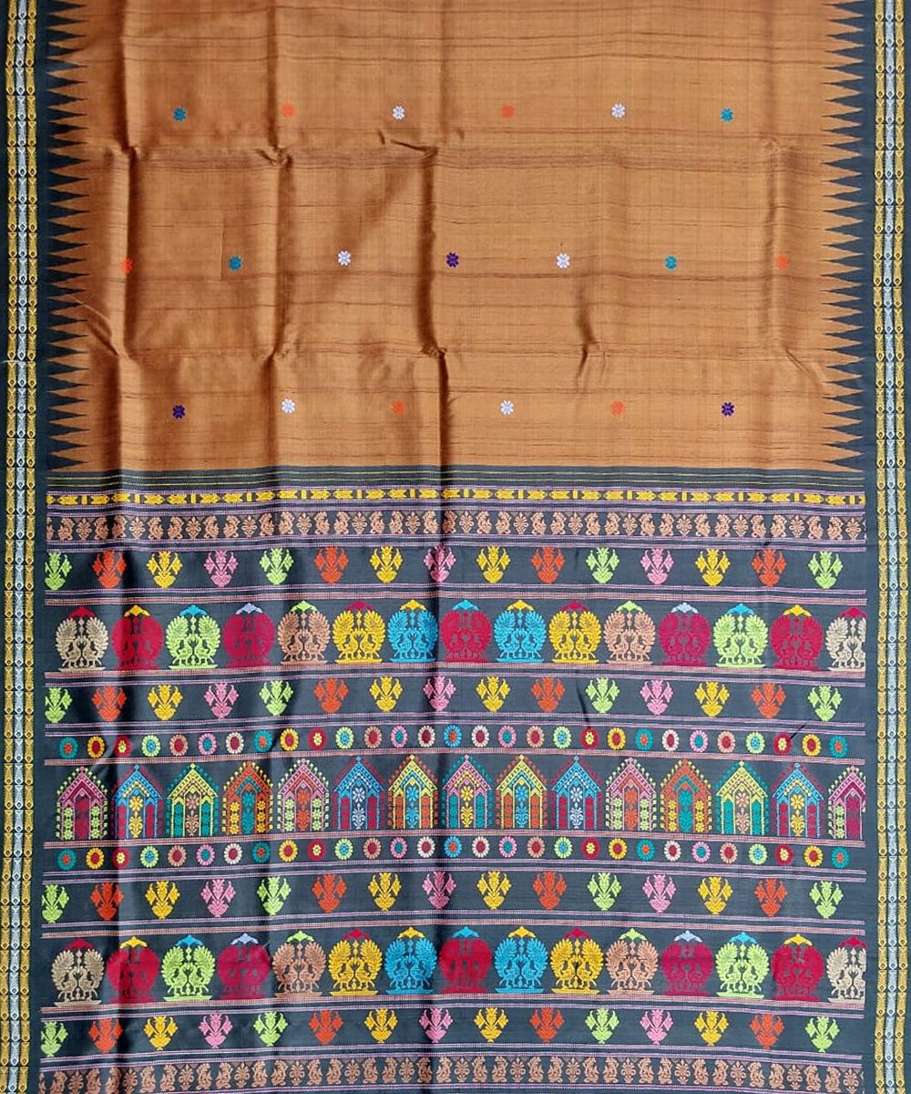Brown black tussar silk handloom gopalpur saree